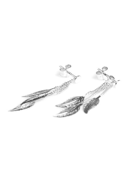 Bijou femme boucles d'oreilles 3 plumes pendantes.