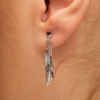 Bijou femme boucles d'oreilles 3 plumes pendantes.