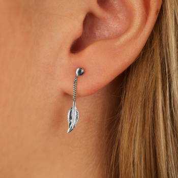 Bijou femme boucles d'oreilles 1 plume pendante.
