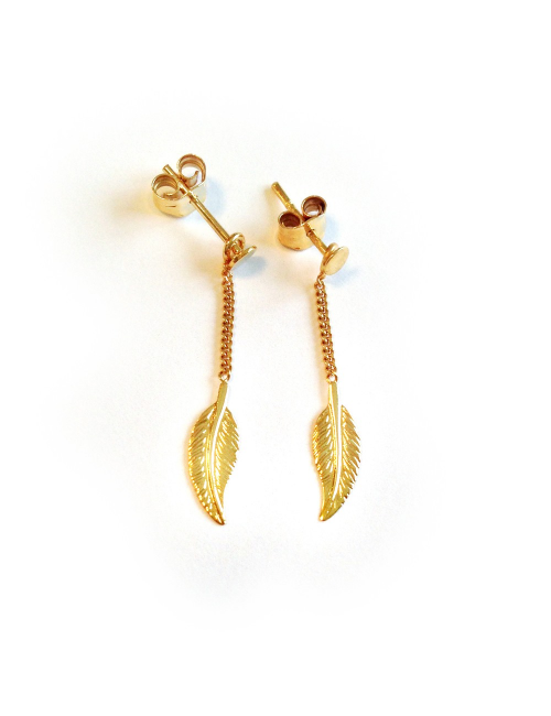 Bijou femme boucles d'oreilles 1 plume pendante