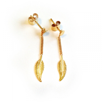 Boucle d'oreille femme plume pendante 18 carats.