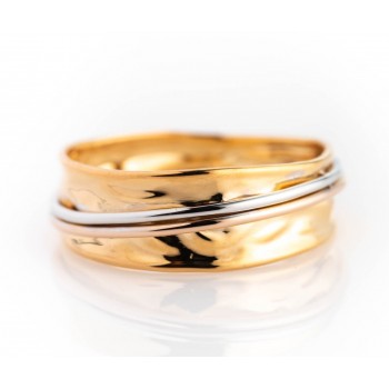 Bague femme or froissé avec fil or blanc et rose 18 carats.