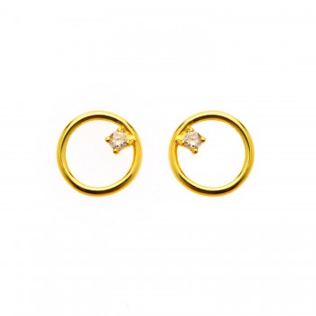 Boucles d'oreilles cercle fil rond  serti d'un diamant