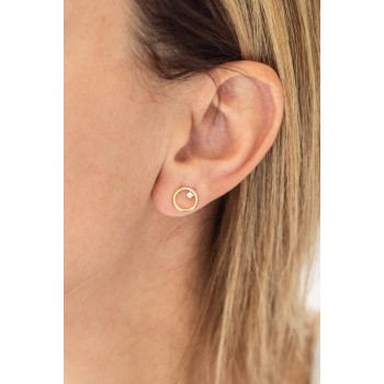 Boucles d'oreilles cercle fil rond  serti d'un diamant