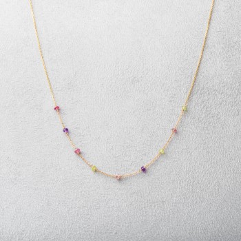 Collier Or 9 carats avec améthystes, tourmalines et péridots.