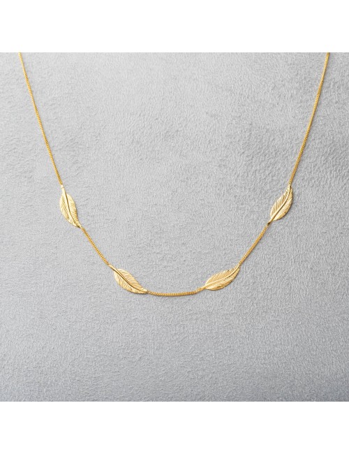 Collier 4 grandes plumes d'Or.