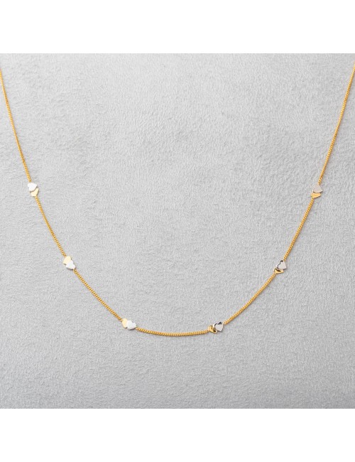 Collier avec 6 doubles petits coeurs en Or bicolore.