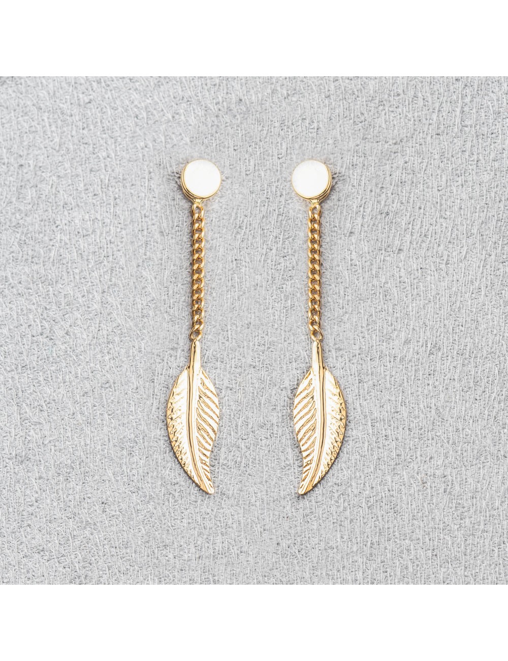 Bijou femme boucles d'oreilles 1 plume pendante.