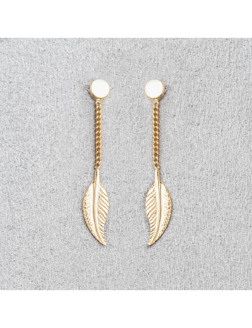 Bijou femme boucles d'oreilles 1 plume pendante.