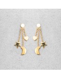 Boucle trio en Or, coeur étoile et lune.