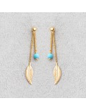 Boucle femme plume et turquoise.