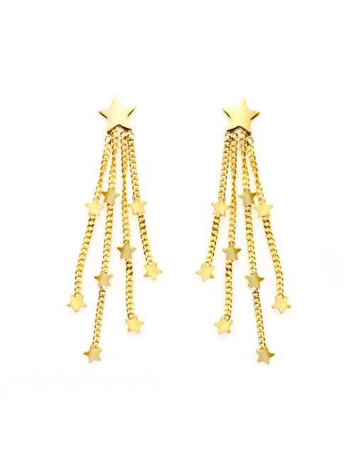 Bijou femme boucles d'oreille étoile et chaînettes étoilées en Or jaune ou Or blanc.