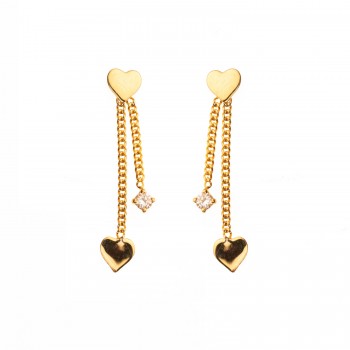 Boucle d'oreille femme double coeur et diamant de laboratoire.