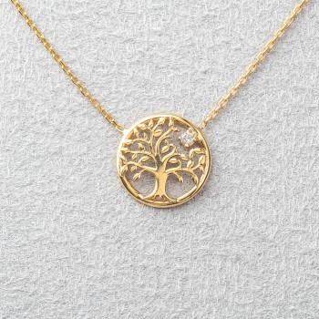 Collier femme arbre de vie en or 18 carats et son diamant 0,03 carats.