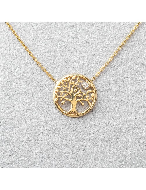 Collier femme arbre de vie en or 18 carats et son diamant 0,03 carats.