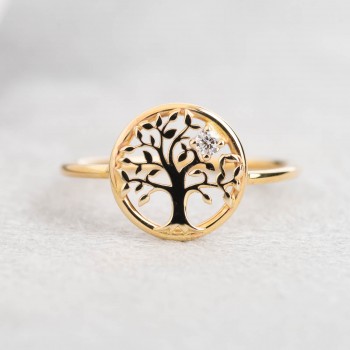 Bague arbre de vie et son diamant de laboratoire en or 9 carats.