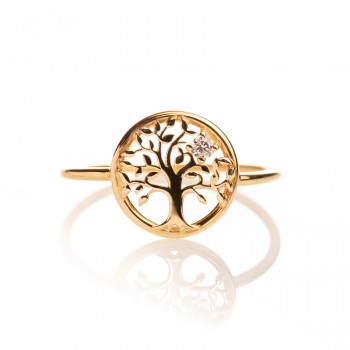 Bague arbre de vie et son diamant de laboratoire en or 9 carats.