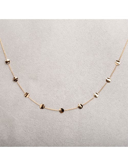 Collier femme 9 petit ronds froissés en or 9 carats.