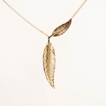 Collier femme double plume en Y en or 9 carats.