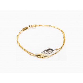 Bracelet double plume or jaune et blanc 9 carats.