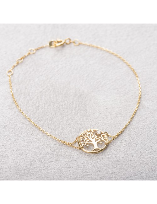 Bracelet femme arbre de vie et diamant de laboratoire en or 9 carats.
