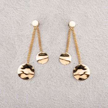 Boucles d'oreilles femme double ronds froissés en or 18 carats.