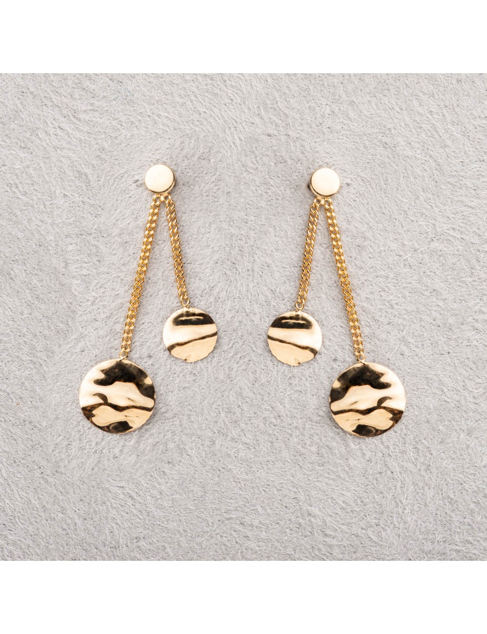 Boucles d'oreilles femme double ronds froissés en or 18 carats.