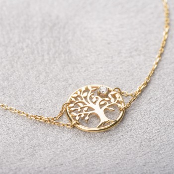 Bracelet femme arbre de vie et diamant de 0,03 carats en or 18 carats.