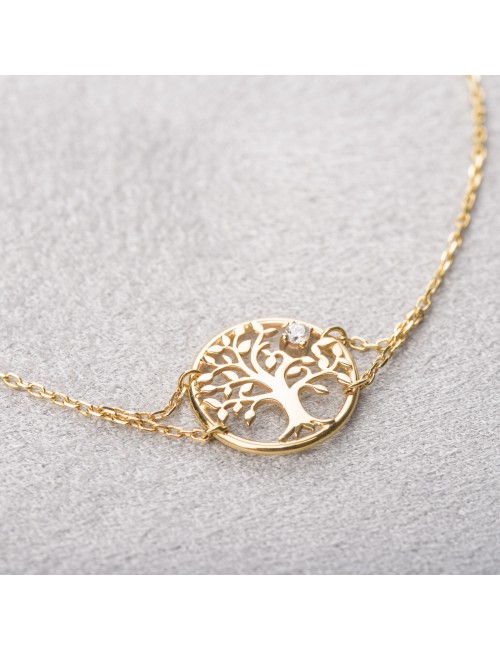 Bracelet femme arbre de vie et diamant de 0,03 carats en or 18 carats.