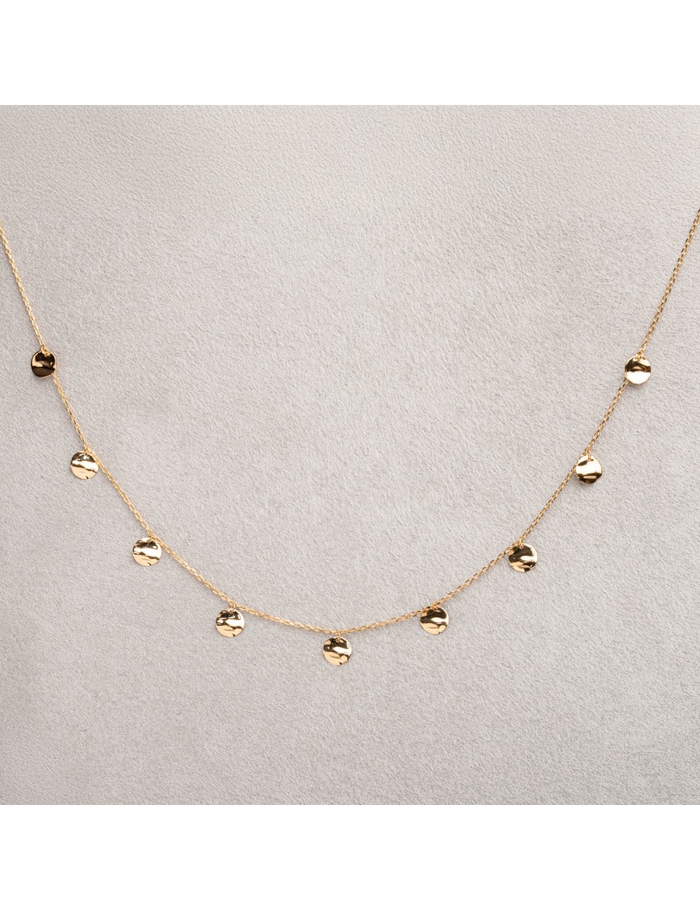 Collier femme neuf breloques rondes en or 18 carats.