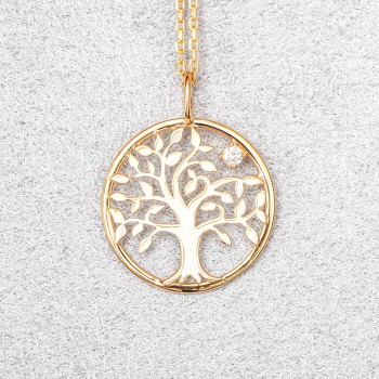Pendentif arbre de vie sertie d'un diamant 0,03 carats en or jaune 18 carats.